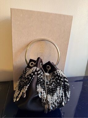 Jimmy Choo Black Satin Crystal Beaded Bon Bon Bag